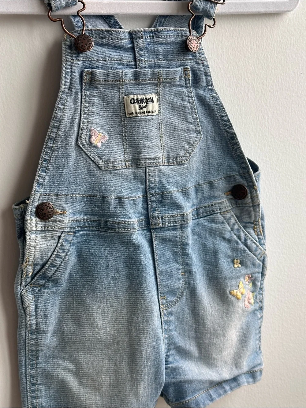 2T OshKosh B'gosh Light Blue Denim Shortalls with Butterfly Embroidery